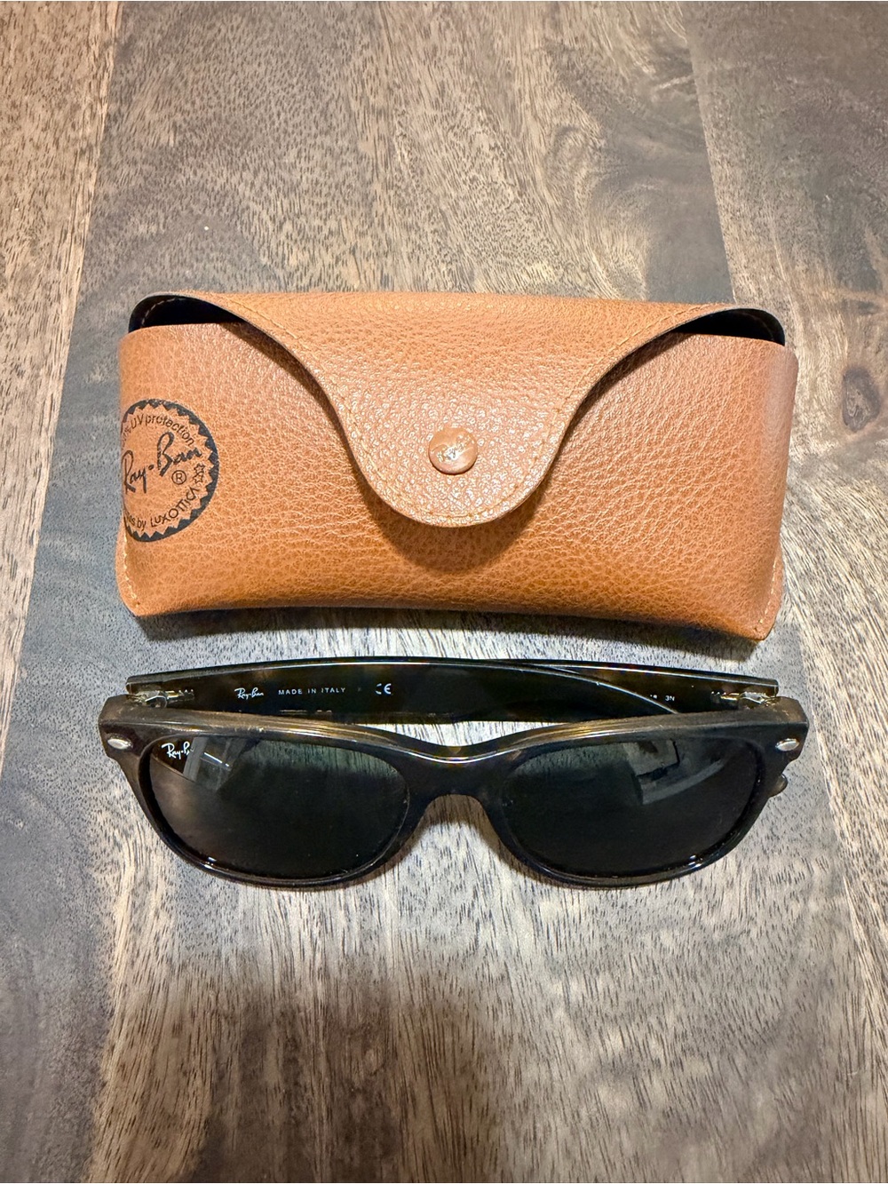 Ray-Ban Tortoise Sunglasses with Tan Leather Case - Ray-Ban RB2132 WAYFARER